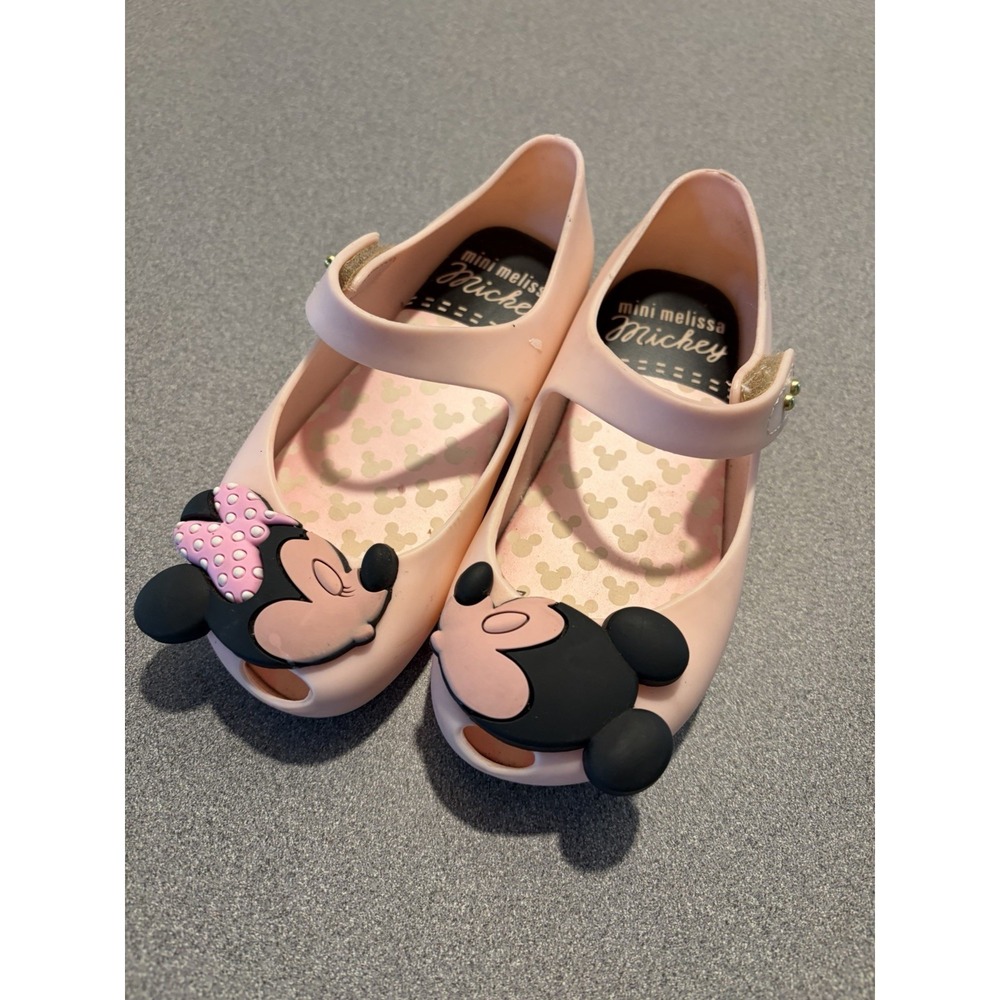 Mini Melissa Disney Mickey & Minnie Kissing Mary Jane Shoes Pink Girls Size 10